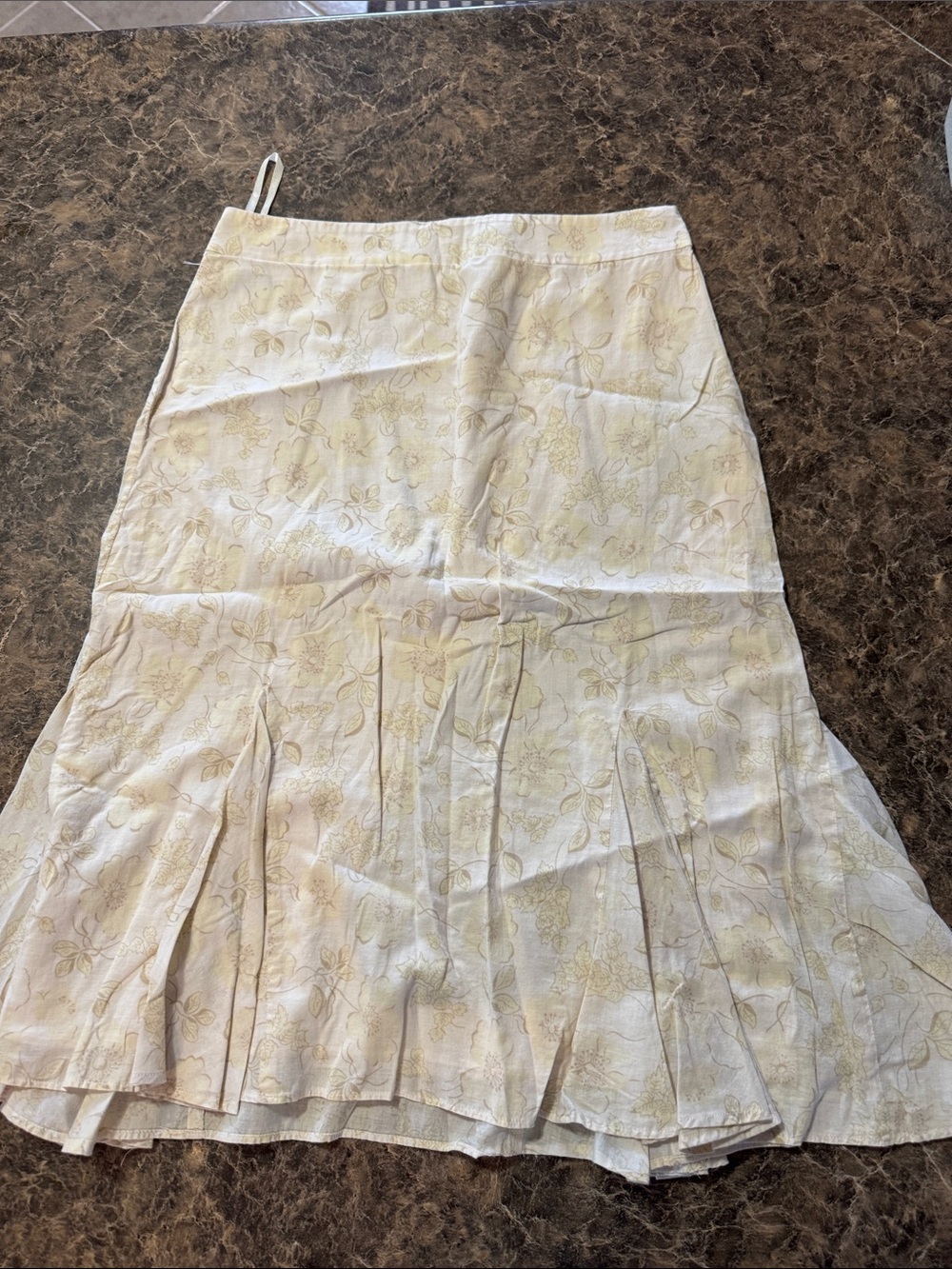 Banana Republic Cream Floral Midi Skirt with Subtle Yellow Print